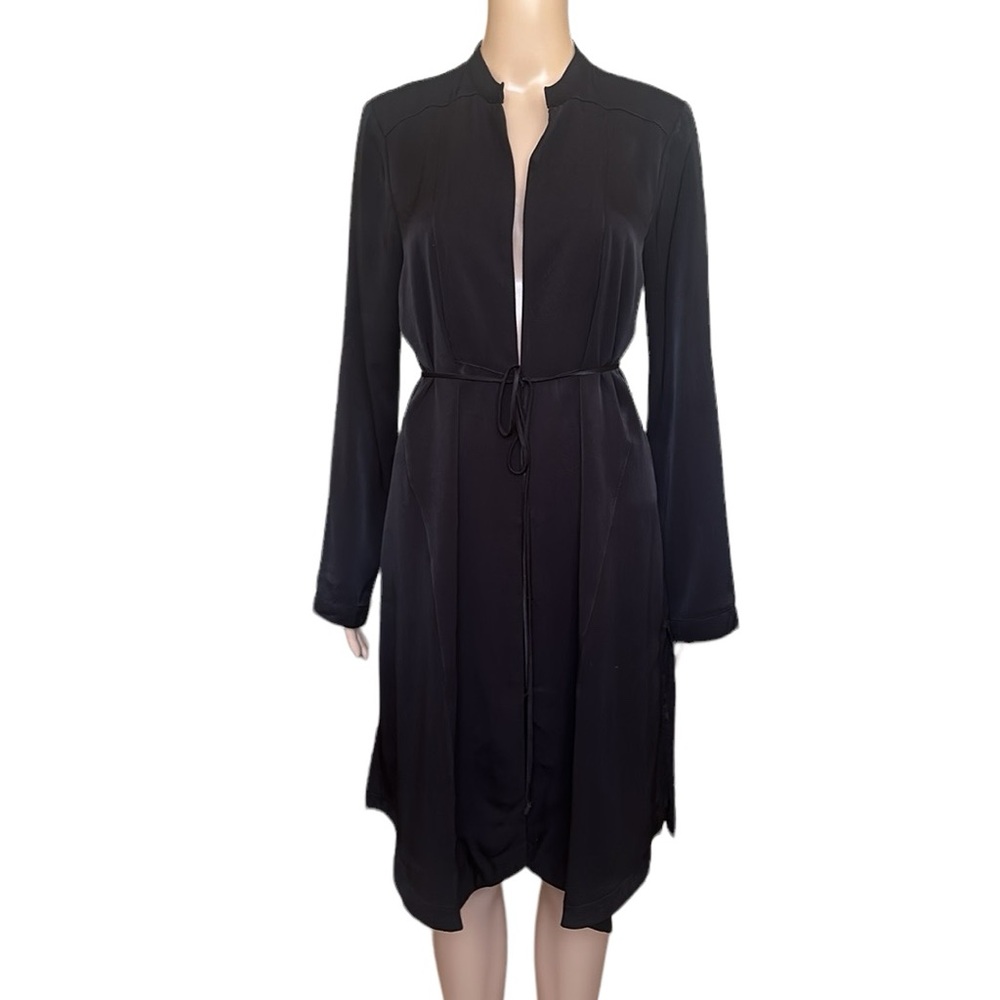 BCBGeneration Black Satin Lightweight Open Front Belted Duster Jacket M